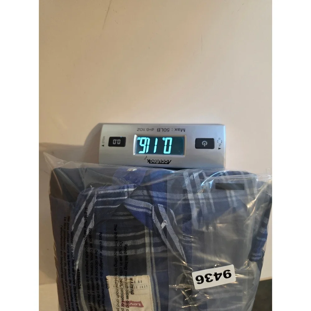 Levi's Flannel Western Shirt Mens XXL Blue Plaid Pearl Snap Long Sleeve